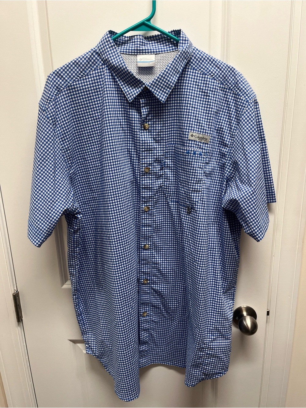 Columbia PFG Men's Blue Gingham Short-Sleeve Button-Up Shirt Fishing XLT